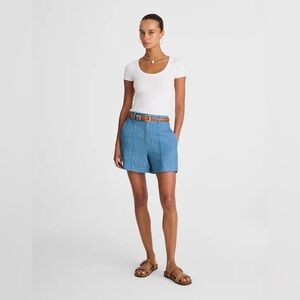 NWT Madewell Pintucked Shorts in 100% Linen Blue Women's - 2